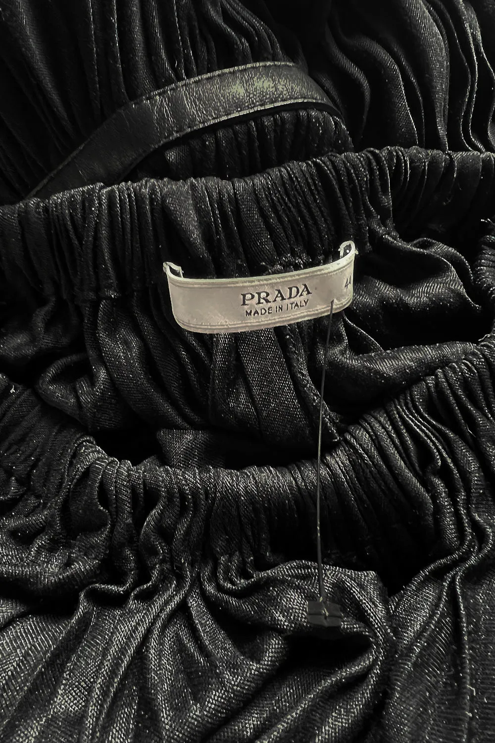 Iconic Fall 2002 Prada Runway & Museum Held Pleated Black Silk & Leather Strap Dress
