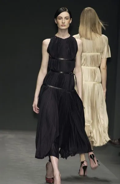 Iconic Fall 2002 Prada Runway & Museum Held Pleated Black Silk & Leather Strap Dress