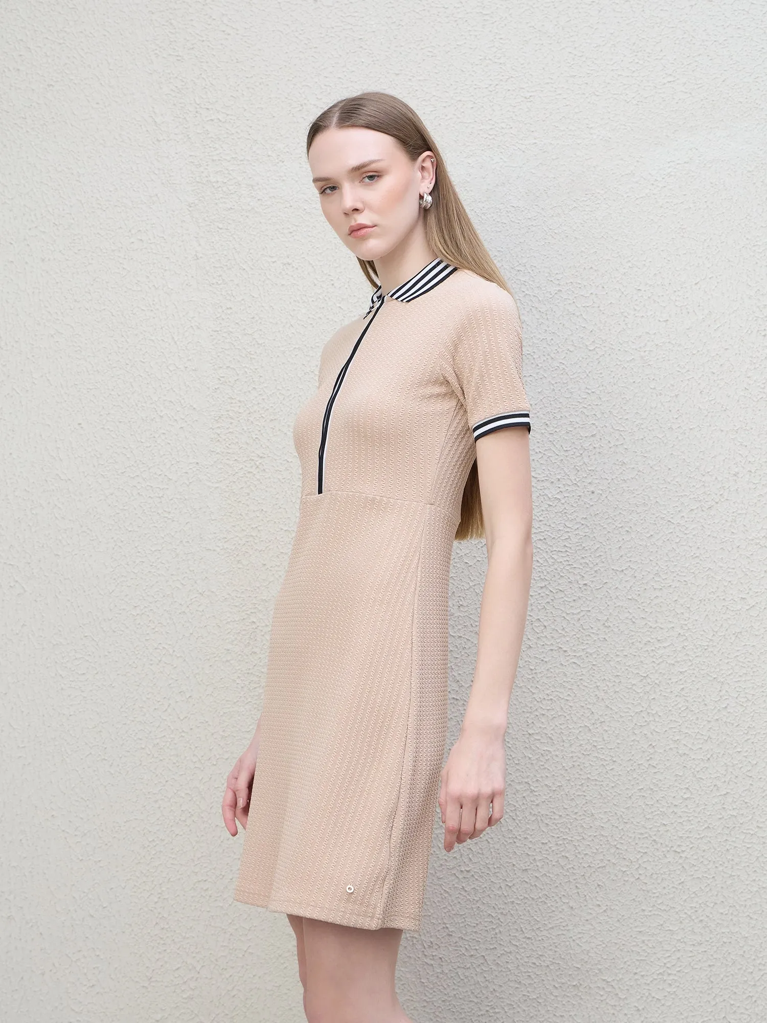 Iconic Women Beige Structured Polo Dress