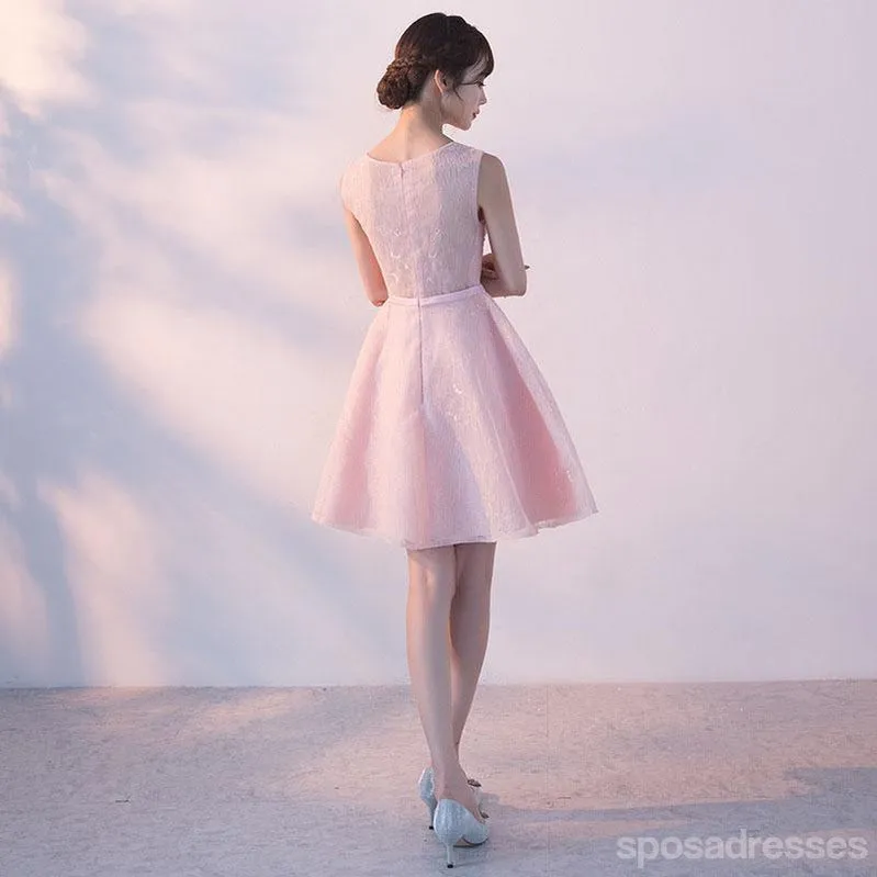 Illusion Blush Pink Lace Beaded Cheap Homecoming Dresses Online, CM696