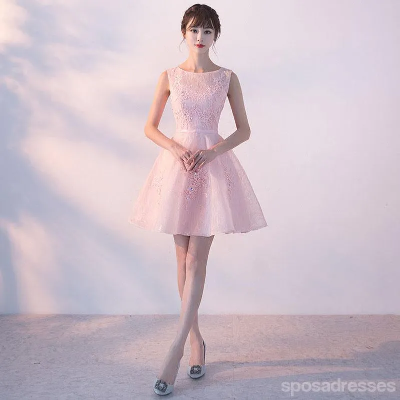 Illusion Blush Pink Lace Beaded Cheap Homecoming Dresses Online, CM696