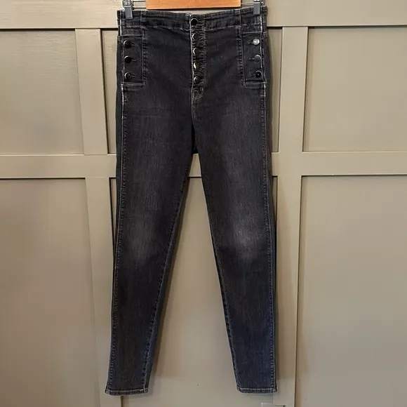 J Brand Natasha Sky High Skinny Jeans in Obscura Washed Black Button Fly Size 29
