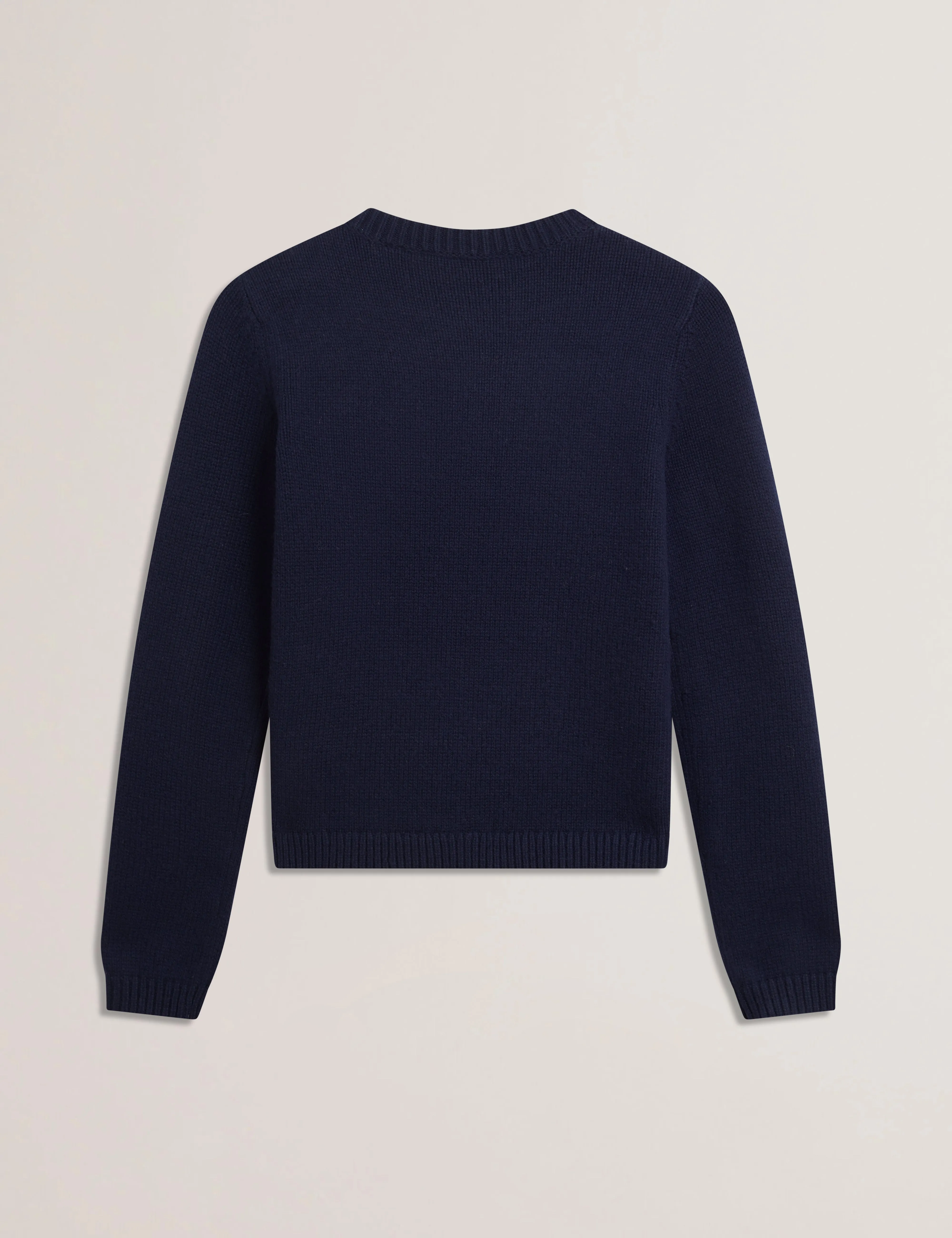 Janha Rose Button Crew Neck Long Sleeve Sweater Navy