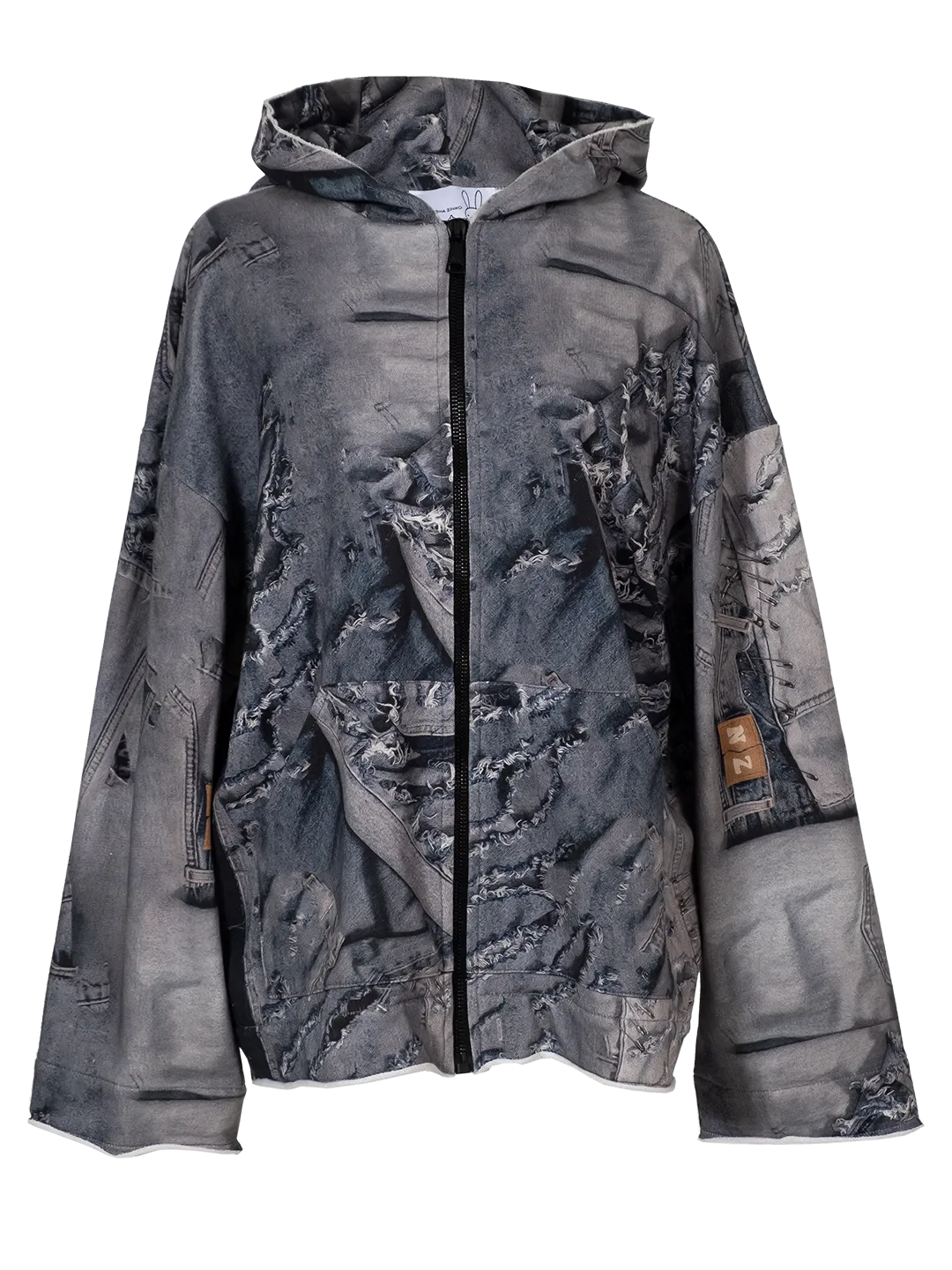 Jeans-print Zip-up Hoodie
