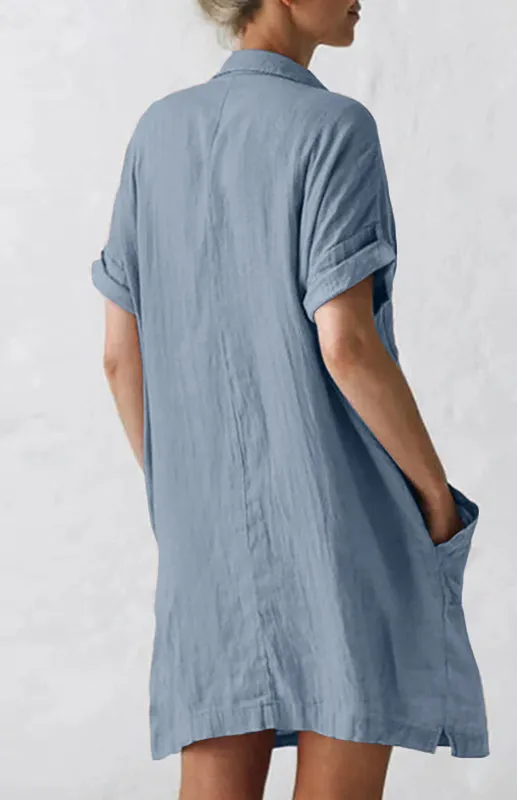 Jillian - Button-Down Shirt Dress with Lapel Collar and Pockets (Plus Size Available)