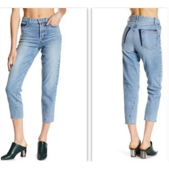 Joe's Jeans The Debbie High Rise Straight Crop 2-Tone Blue Raw Hem 27