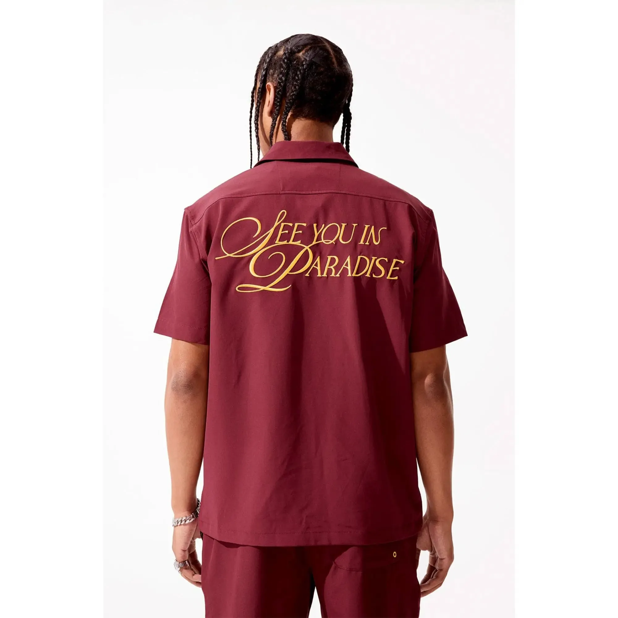 Jordan Craig Men Oakland Mechanic Embroidered Camp Shirt (Wine)