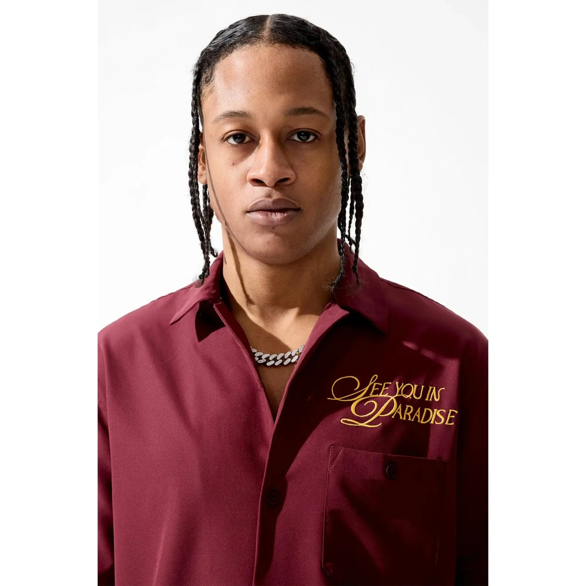 Jordan Craig Men Oakland Mechanic Embroidered Camp Shirt (Wine)