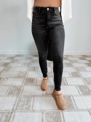JUDY BLUE HIGH WAIST TUMMY CONTROL WASHED BLACK SKINNY DENIM