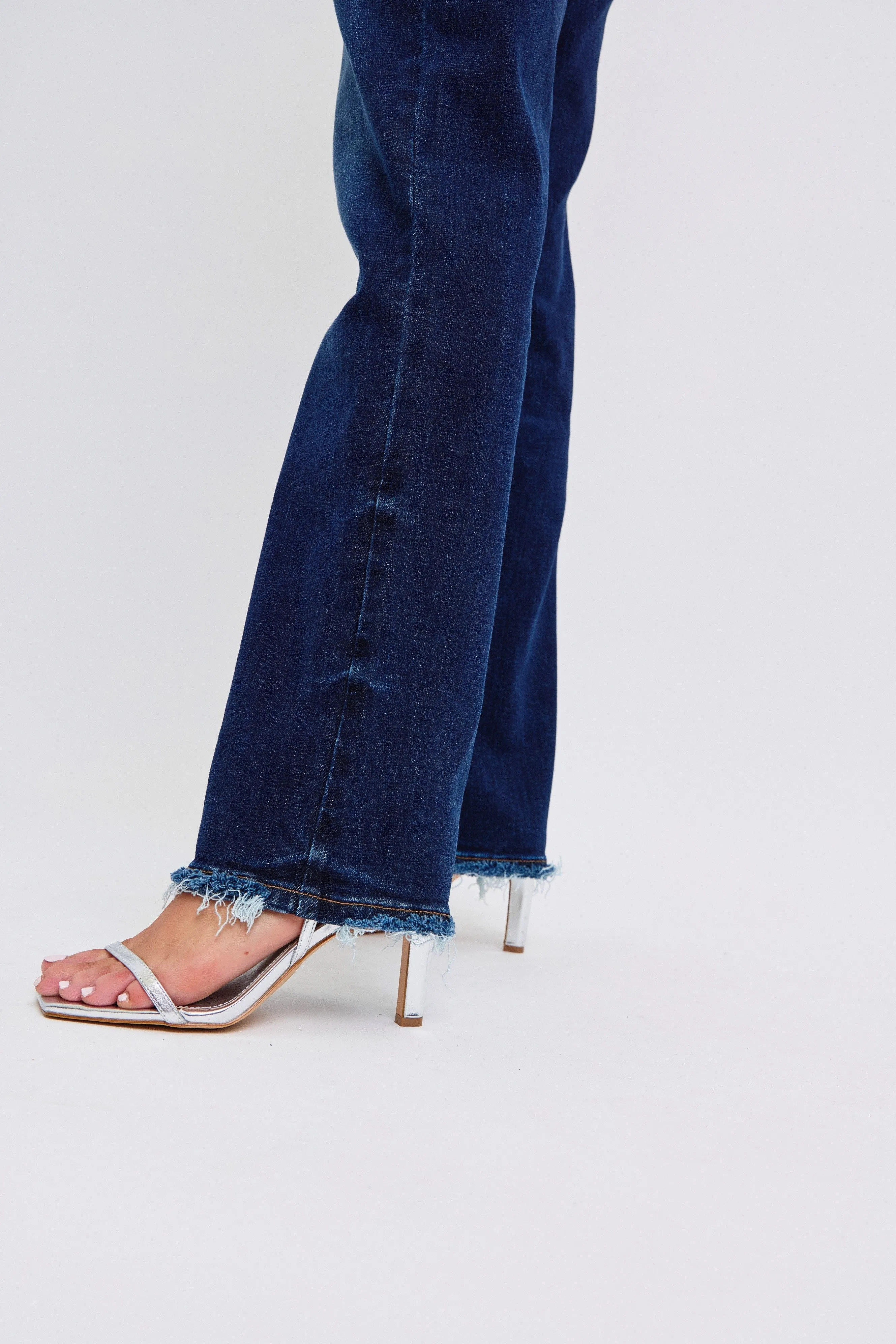 Judy Blue Mid Rise Straight Leg Fray Hem Jeans