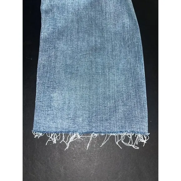 Judy Blue Wide Leg Distressed Jeans Size 5/27 Crop Raw Hem Factory Holes 30&quot;