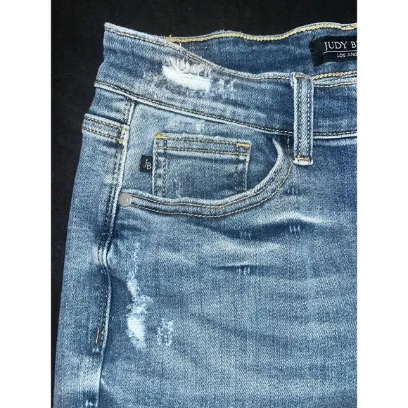 Judy Blue Wide Leg Distressed Jeans Size 5/27 Crop Raw Hem Factory Holes 30&quot;