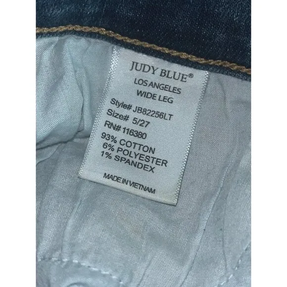 Judy Blue Wide Leg Distressed Jeans Size 5/27 Crop Raw Hem Factory Holes 30&quot;