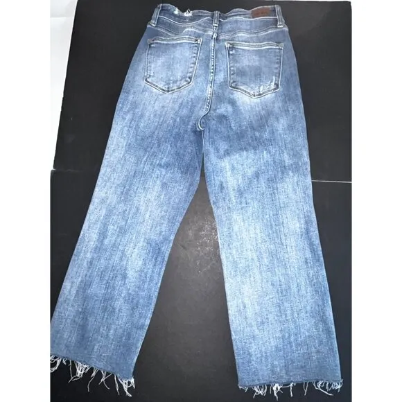Judy Blue Wide Leg Distressed Jeans Size 5/27 Crop Raw Hem Factory Holes 30&quot;