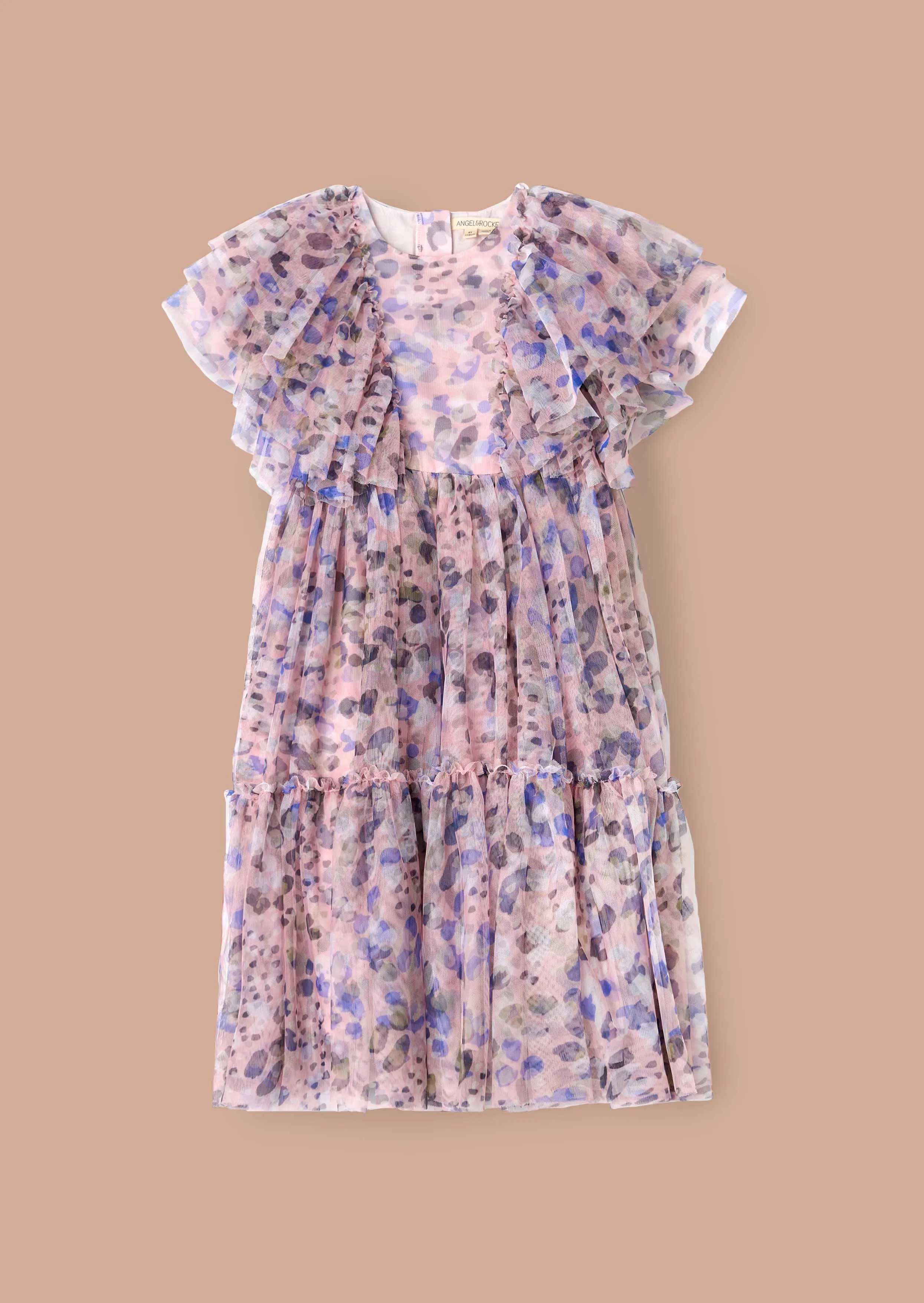 Juliana Pink Printed Frill Mesh Dress