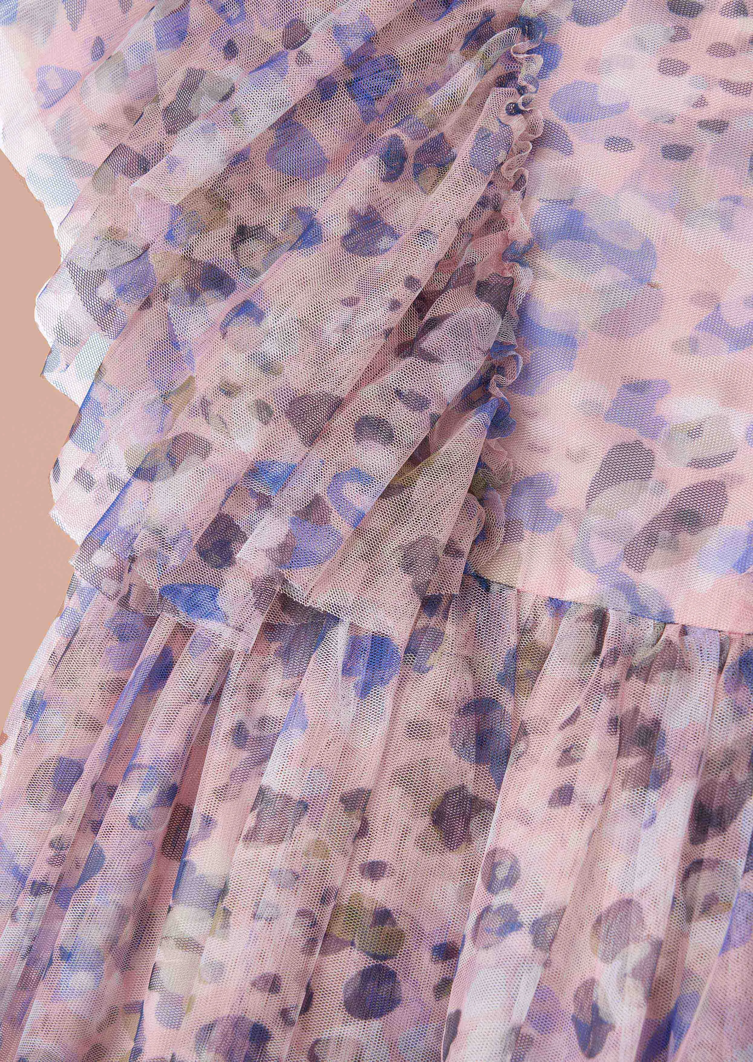 Juliana Pink Printed Frill Mesh Dress