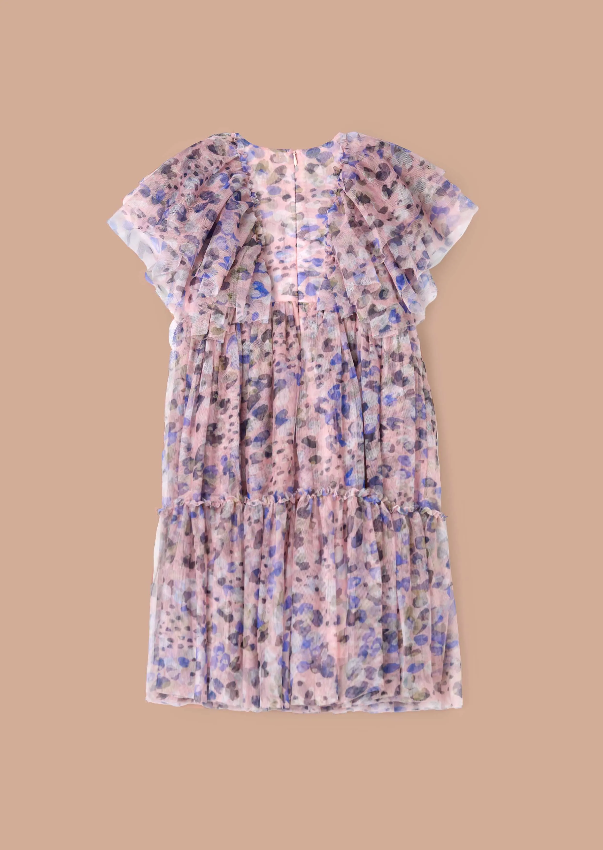 Juliana Pink Printed Frill Mesh Dress
