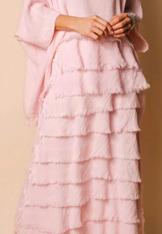 Julie Linen Skirt In Pink Black White Gum Leaf By Imagine Fashion