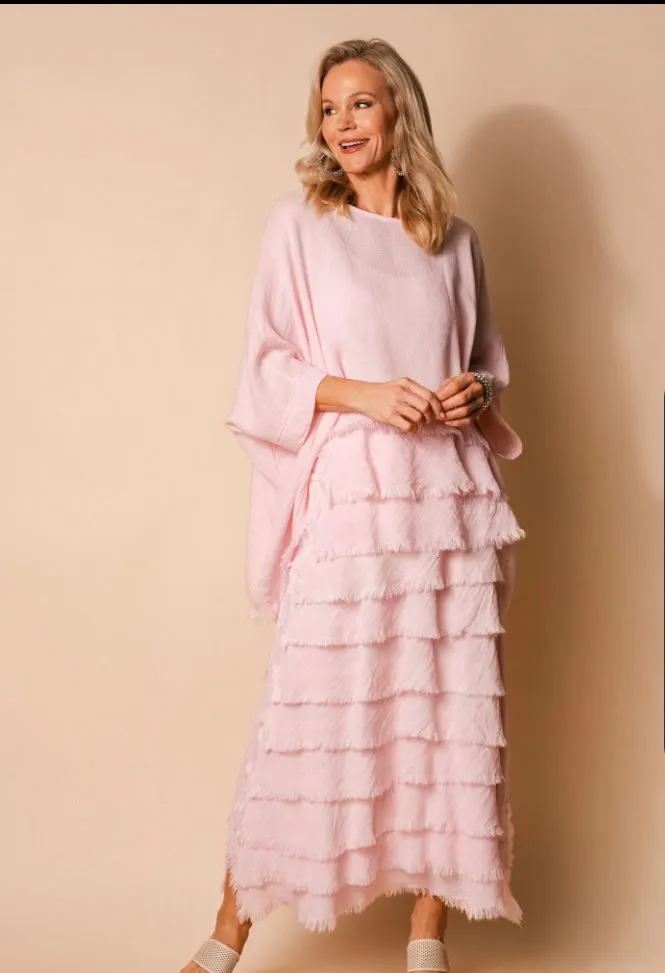 Julie Linen Skirt In Pink Black White Gum Leaf By Imagine Fashion