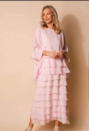 Julie Linen Skirt In Pink Black White Gum Leaf By Imagine Fashion
