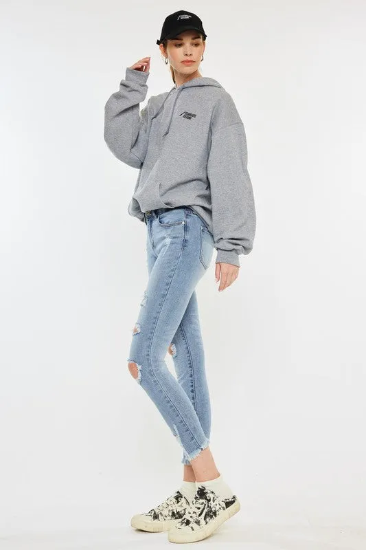 Kan Can Mid Rise Distressed Ankle Skinny Jeans