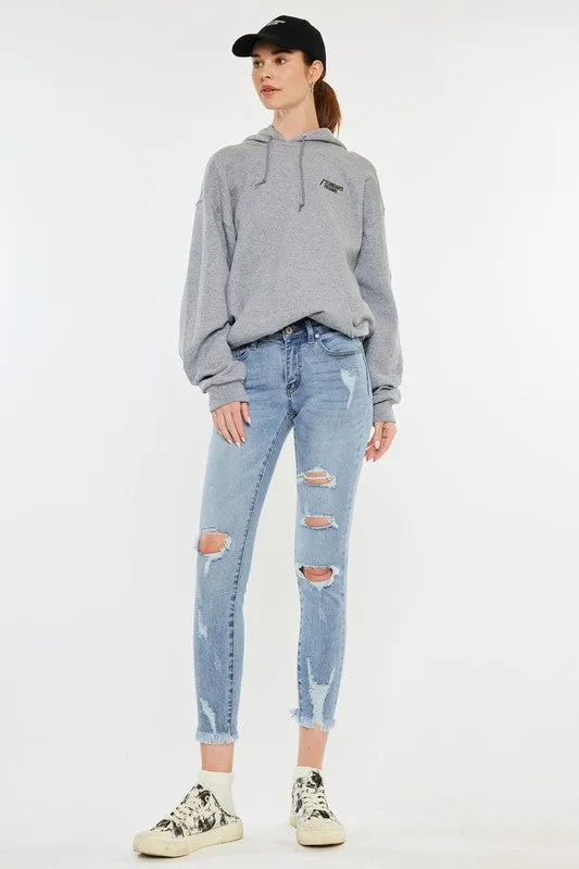 Kan Can Mid Rise Distressed Ankle Skinny Jeans