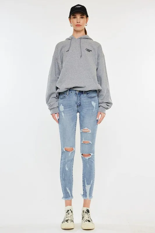 Kan Can Mid Rise Distressed Ankle Skinny Jeans