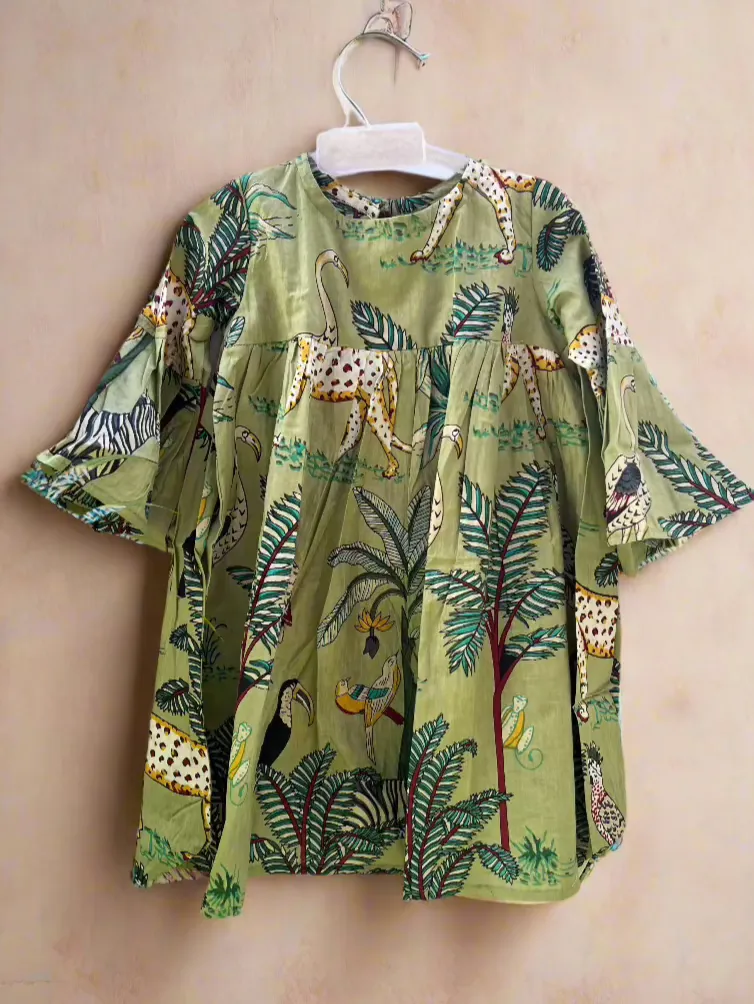 Klingaru Frock - Pista Green Jungle Dress