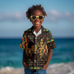 Kwanzaa Festival Kid Hawaiian Shirt with Kinara Candles and African Pattern LT01