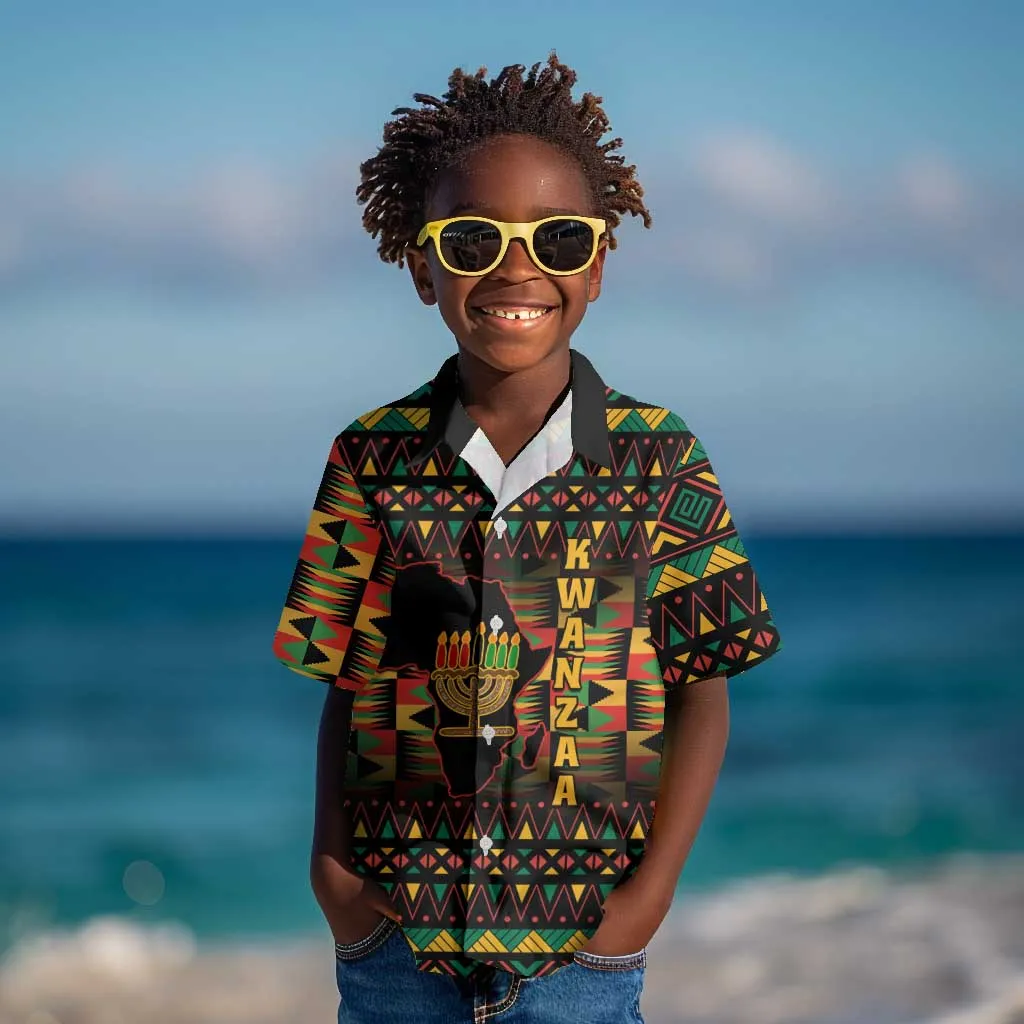 Kwanzaa Festival Kid Hawaiian Shirt with Kinara Candles and African Pattern LT01