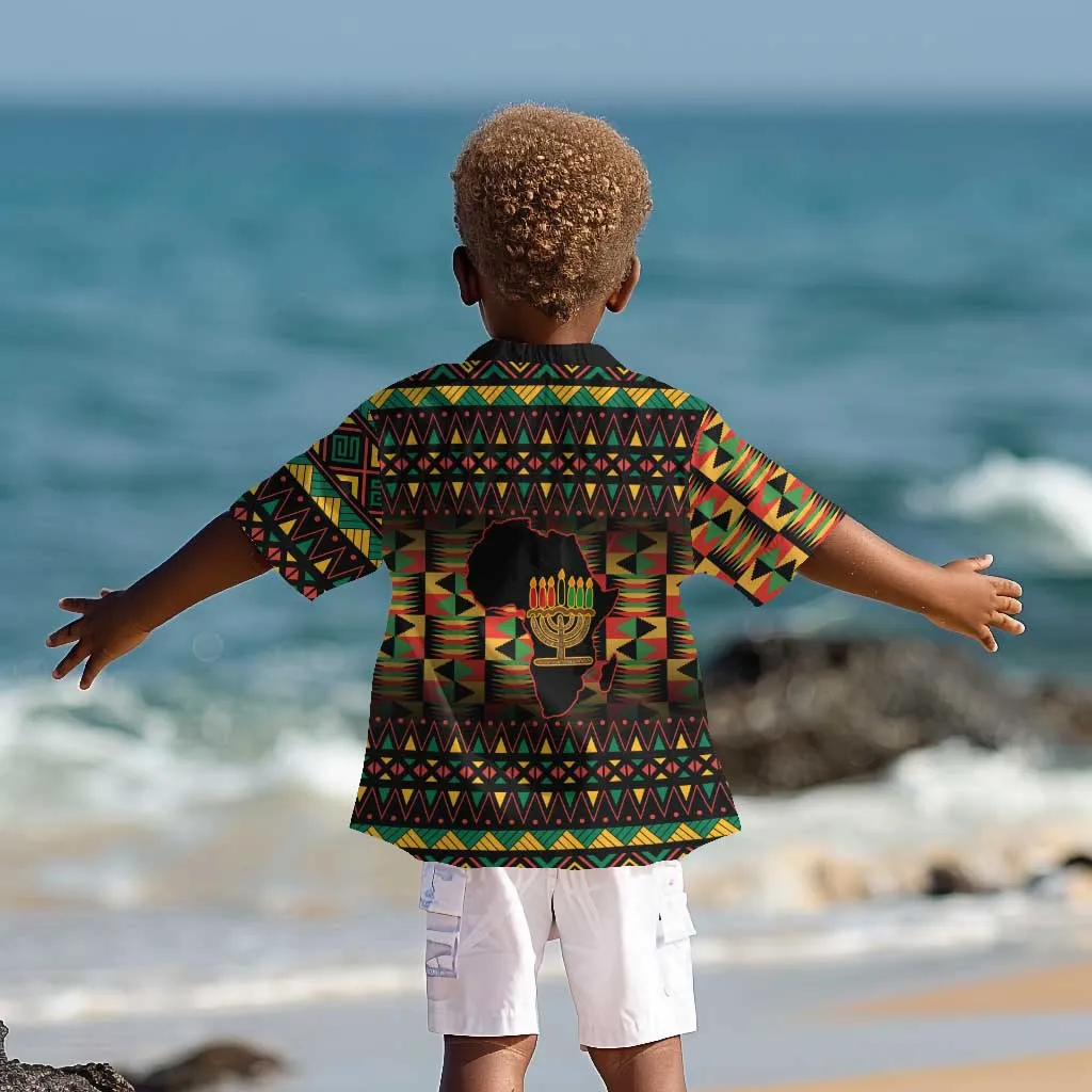 Kwanzaa Festival Kid Hawaiian Shirt with Kinara Candles and African Pattern LT01