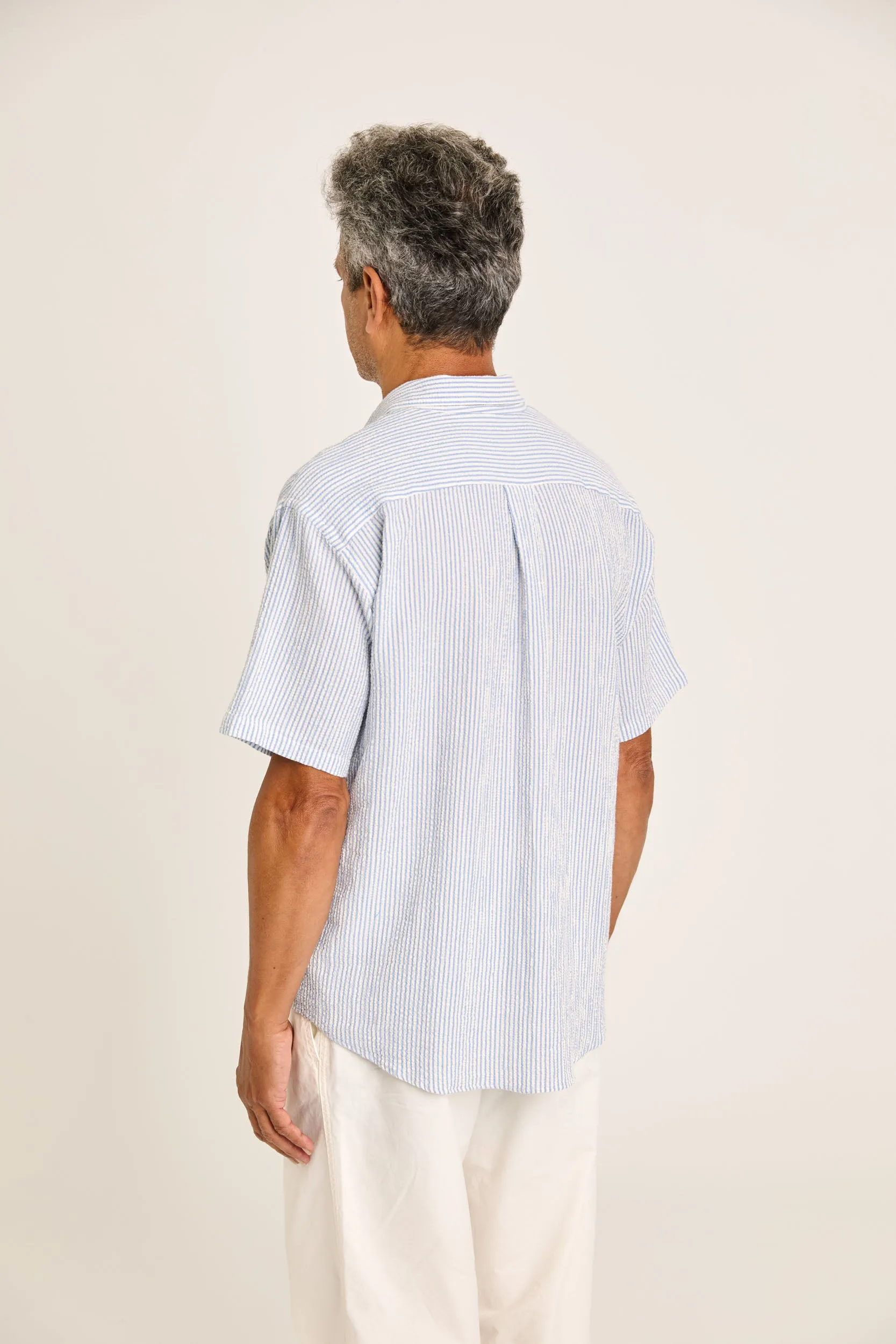 La Paz - Roque Grandpa Baggy Shirt - Azure Stripes
