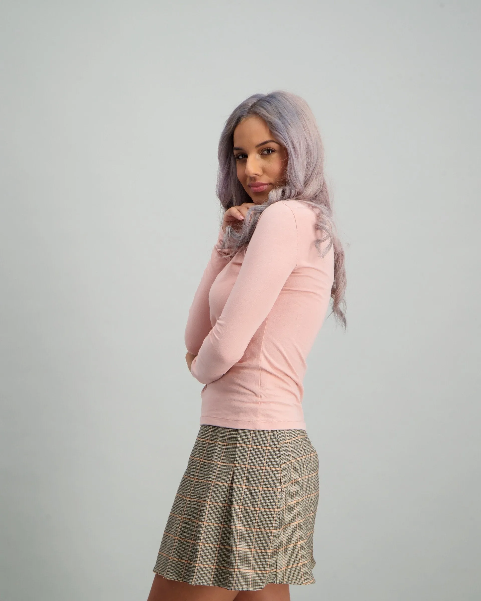 Ladies Long Sleeve Basic T-Shirt - Blush