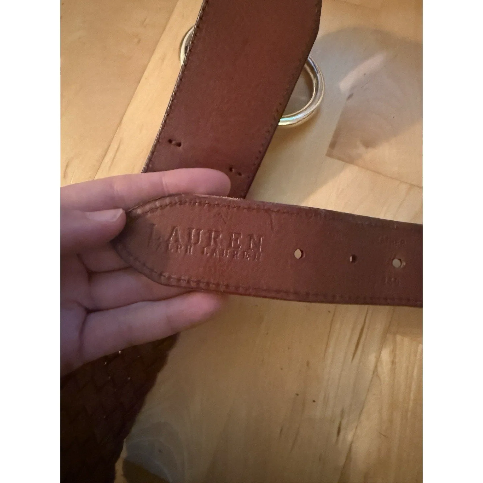 Lauren Ralph Lauren Women’s Braided O-Ring Brown Leather Double Belt, Size XL