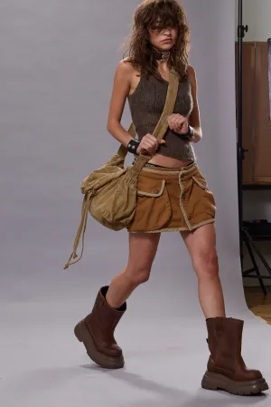 LAYERED SKORT - LIGHT BROWN W/KHAKI