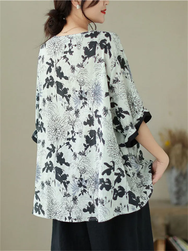 Leisure Half Sleeve Loose Chrysanthemum Shirt for Women