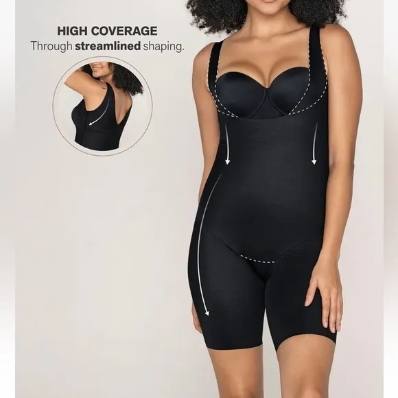 LEONISA Women's Undetectable Step-In Mid-Thigh Body Shaper BLACK SIZE MEDIUM