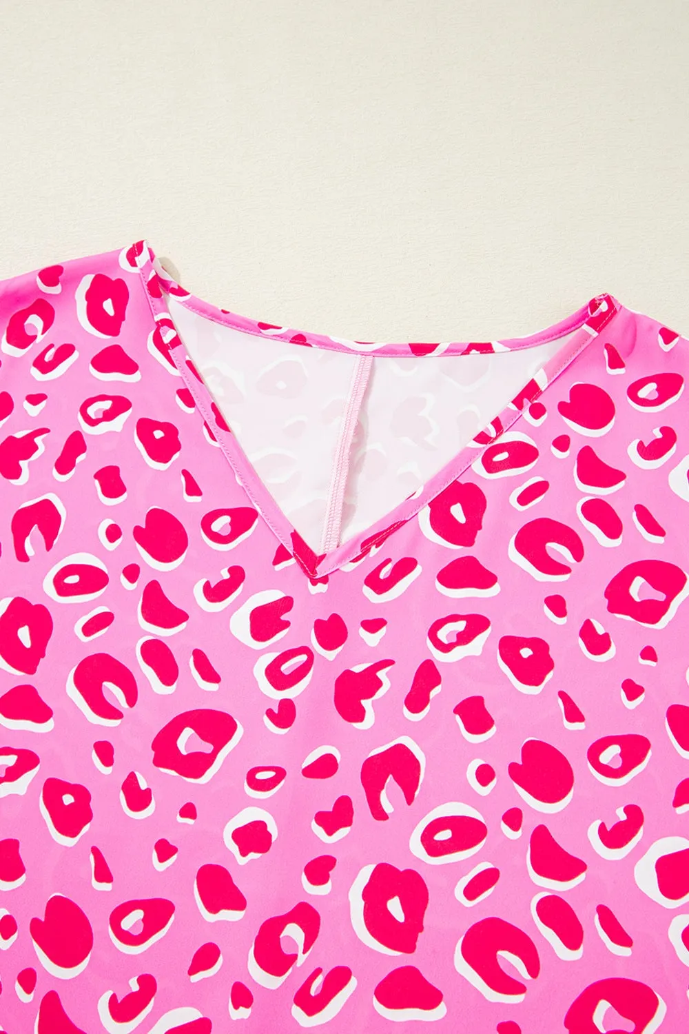 Leopard V Neck Loose Short Sleeve Top