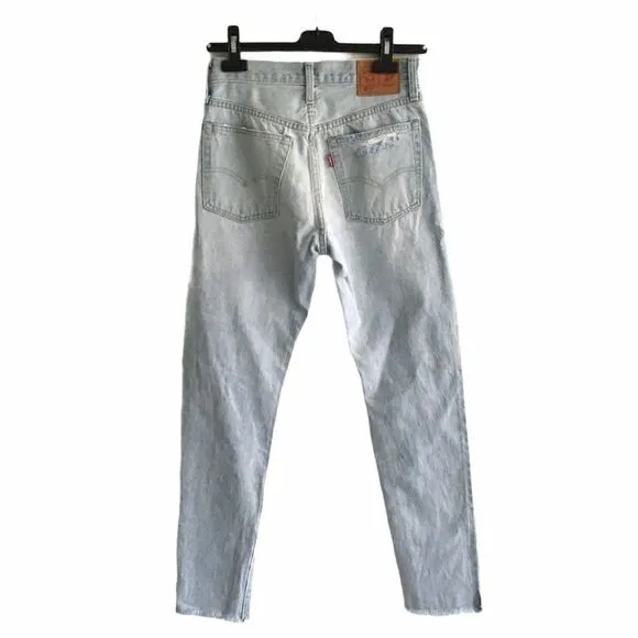 LEVI’S 501 Skinny High Rise Denim Jeans Destroyed Light Blue 24