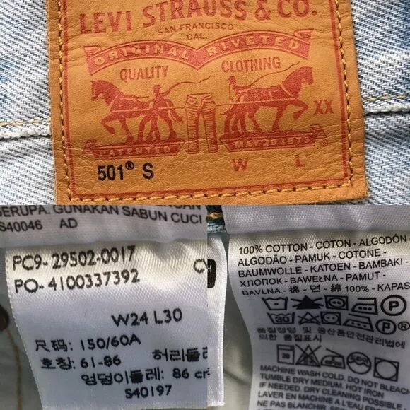 LEVI’S 501 Skinny High Rise Denim Jeans Destroyed Light Blue 24