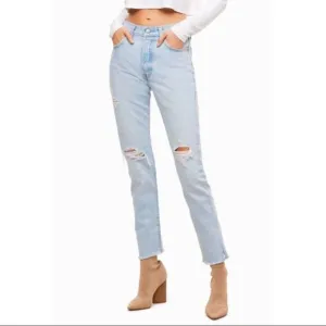 LEVI’S 501 Skinny High Rise Denim Jeans Destroyed Light Blue 24