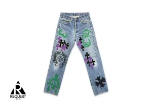 Levi's Light Wash Stencil Denim "Black & Purple Crosses"