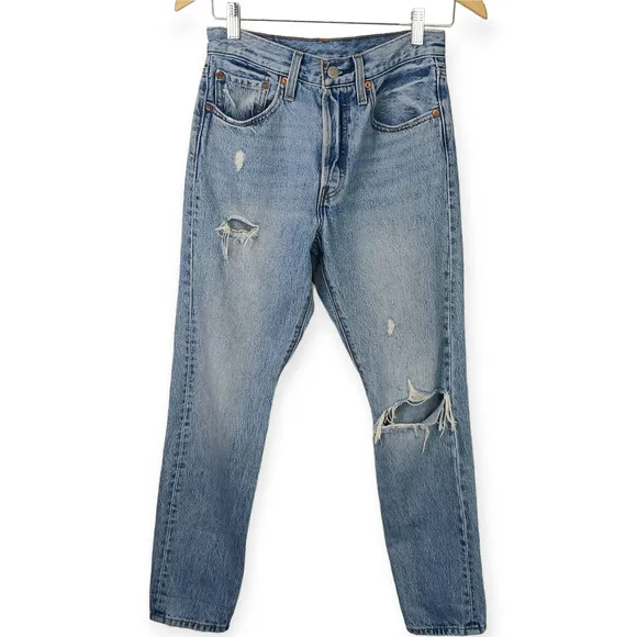 Levi's SZ 26/28 Premium Denim 501S Button Fly Light Wash Distressed Jeans