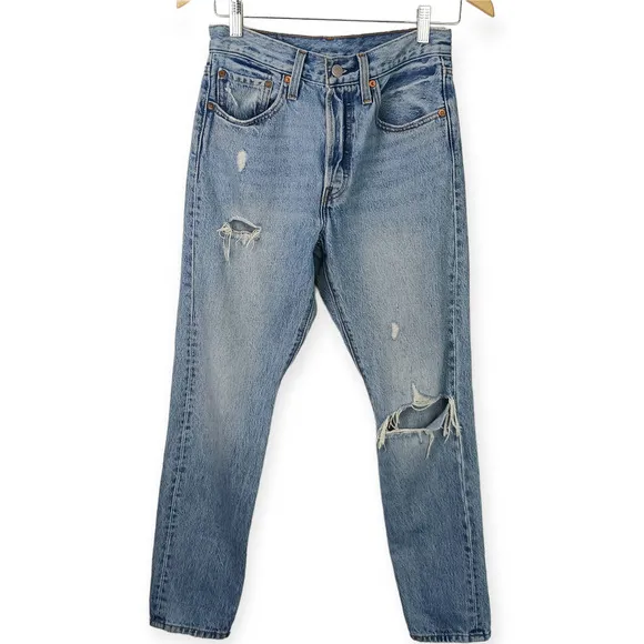 Levi's SZ 26/28 Premium Denim 501S Button Fly Light Wash Distressed Jeans