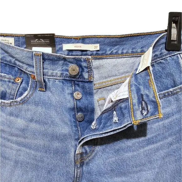 Levi's Wedgie Jeans Size 27 High Rise Tapered Fit Premium Button Fly Raw Hem NWT