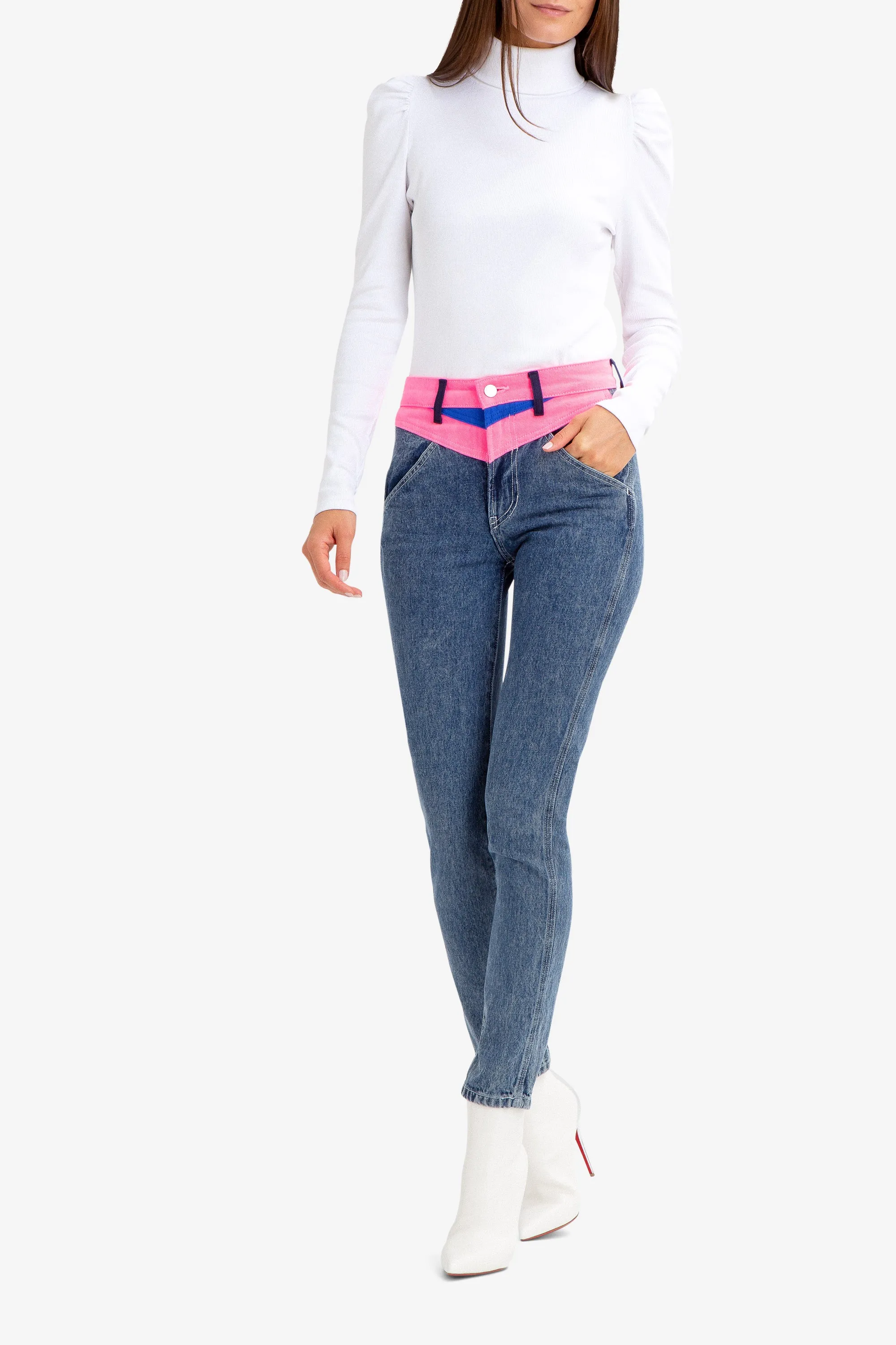 LIGHT ACID WASH DENIM SKI PANT