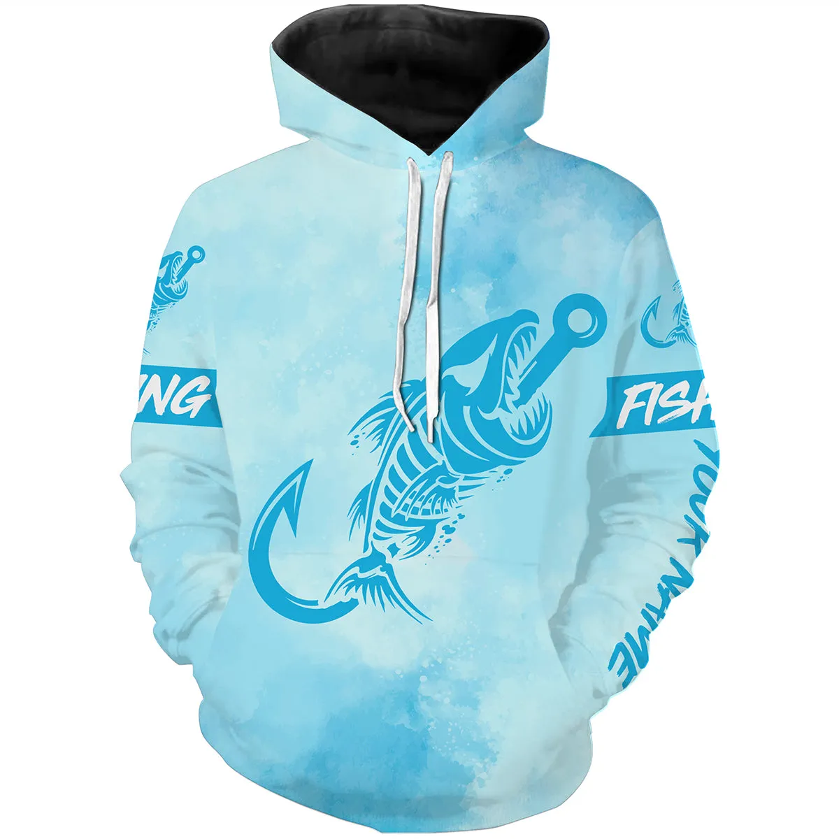 Light Blue Fish hook skull fish reaper skeleton Custom name fishing jerseys  | Hoodie - NPQ781