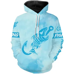 Light Blue Fish hook skull fish reaper skeleton Custom name fishing jerseys  | Hoodie - NPQ781