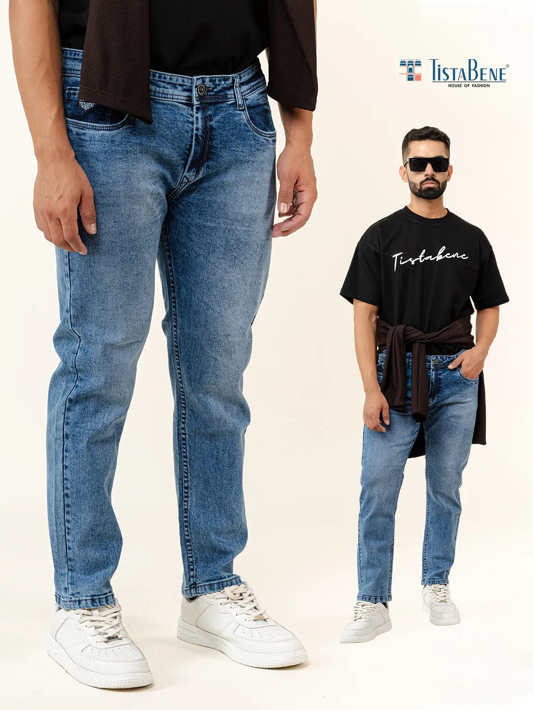 Light Blue Slim-Fit Ankle Length Mens Jeans