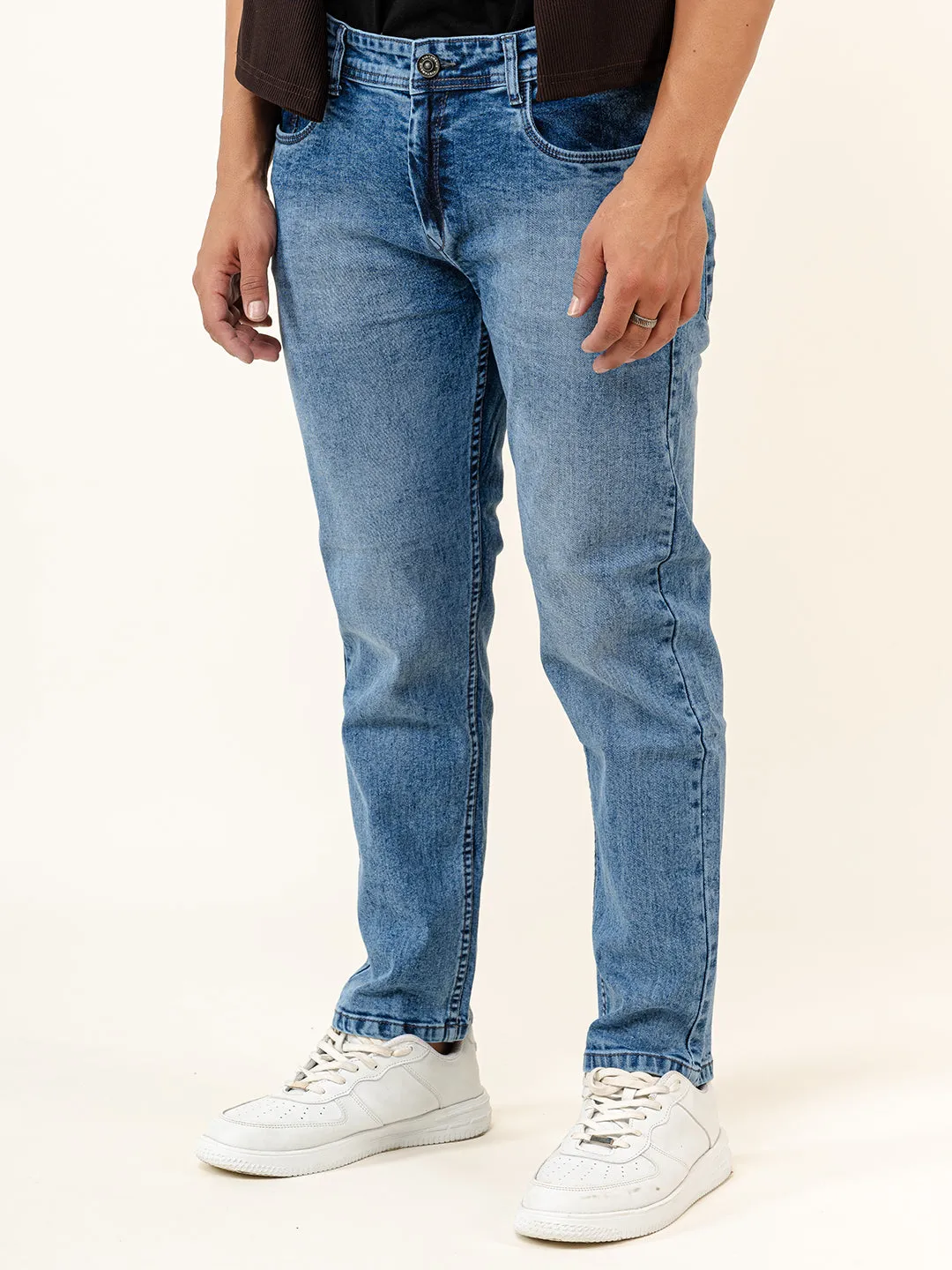 Light Blue Slim-Fit Ankle Length Mens Jeans